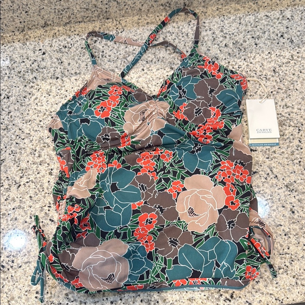 Carve Designs Floral Bikini - Teal, Orange, and Beige